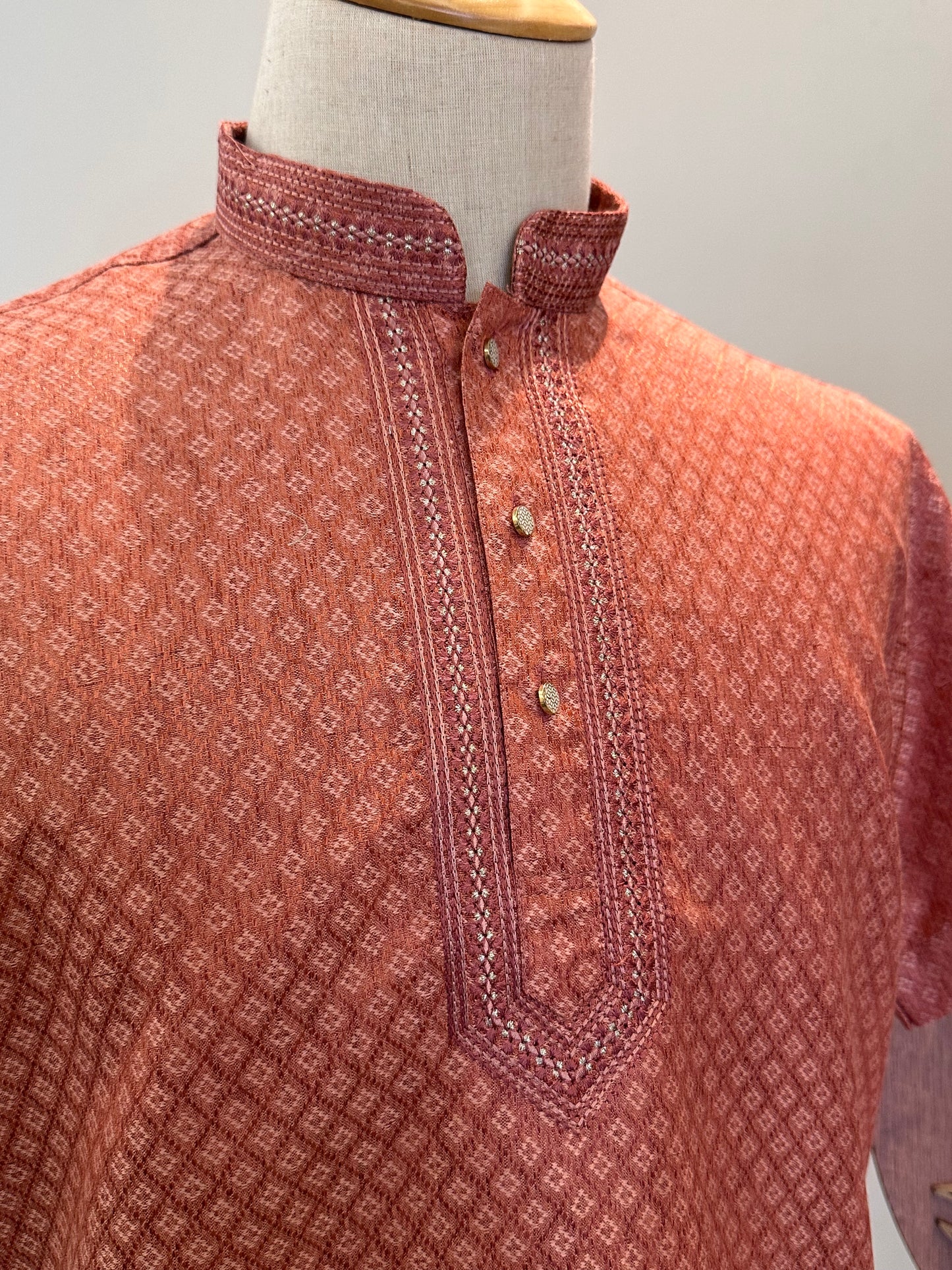 SM1025-18-10 Peach Orange Short Cotton Blend Kurta