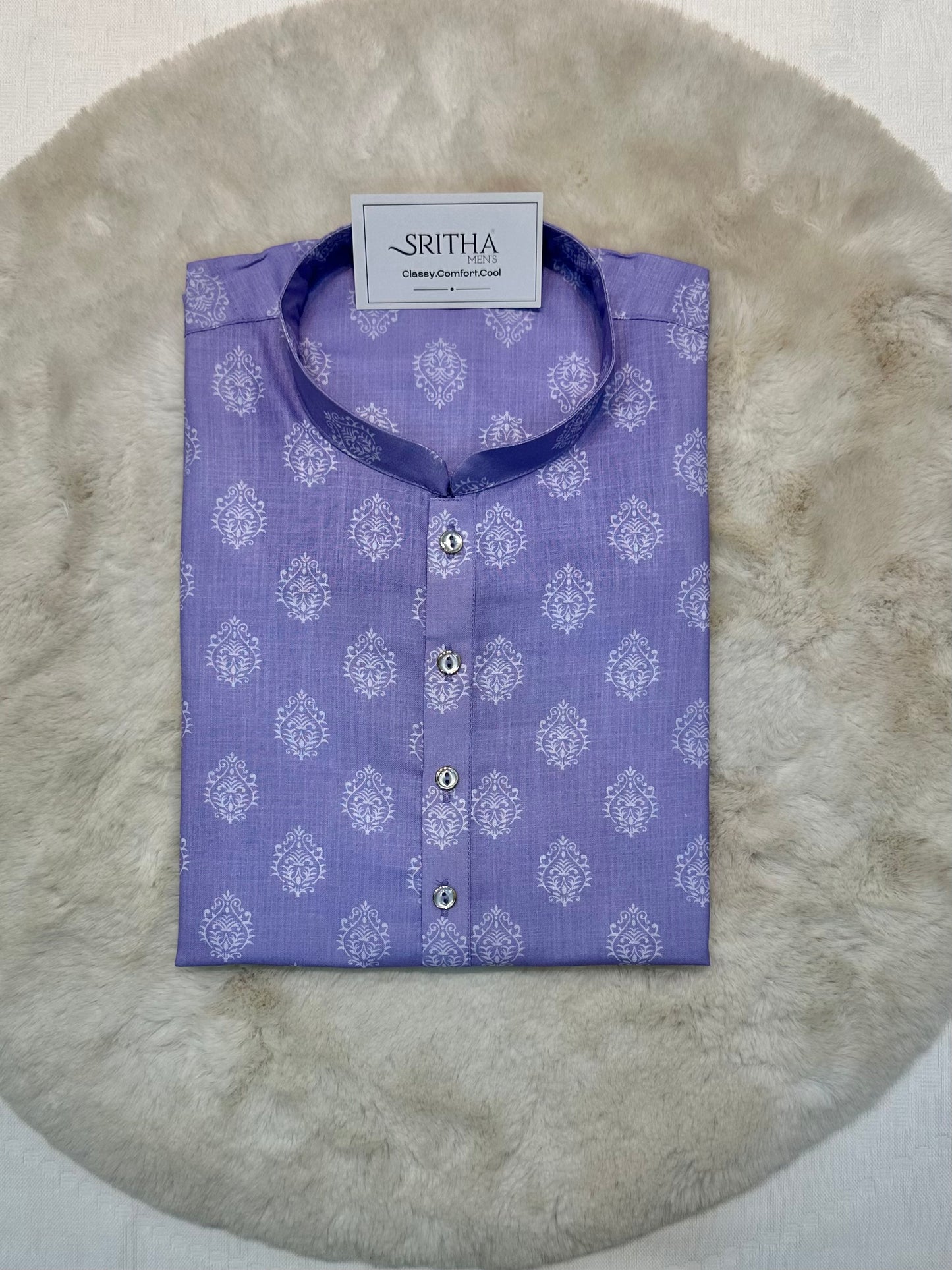 SM0726-01-01 Dark Lavender & White Printed Soft Cotton Kurta