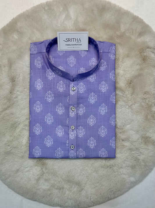 SM0726-01-01 Dark Lavender & White Printed Soft Cotton Kurta