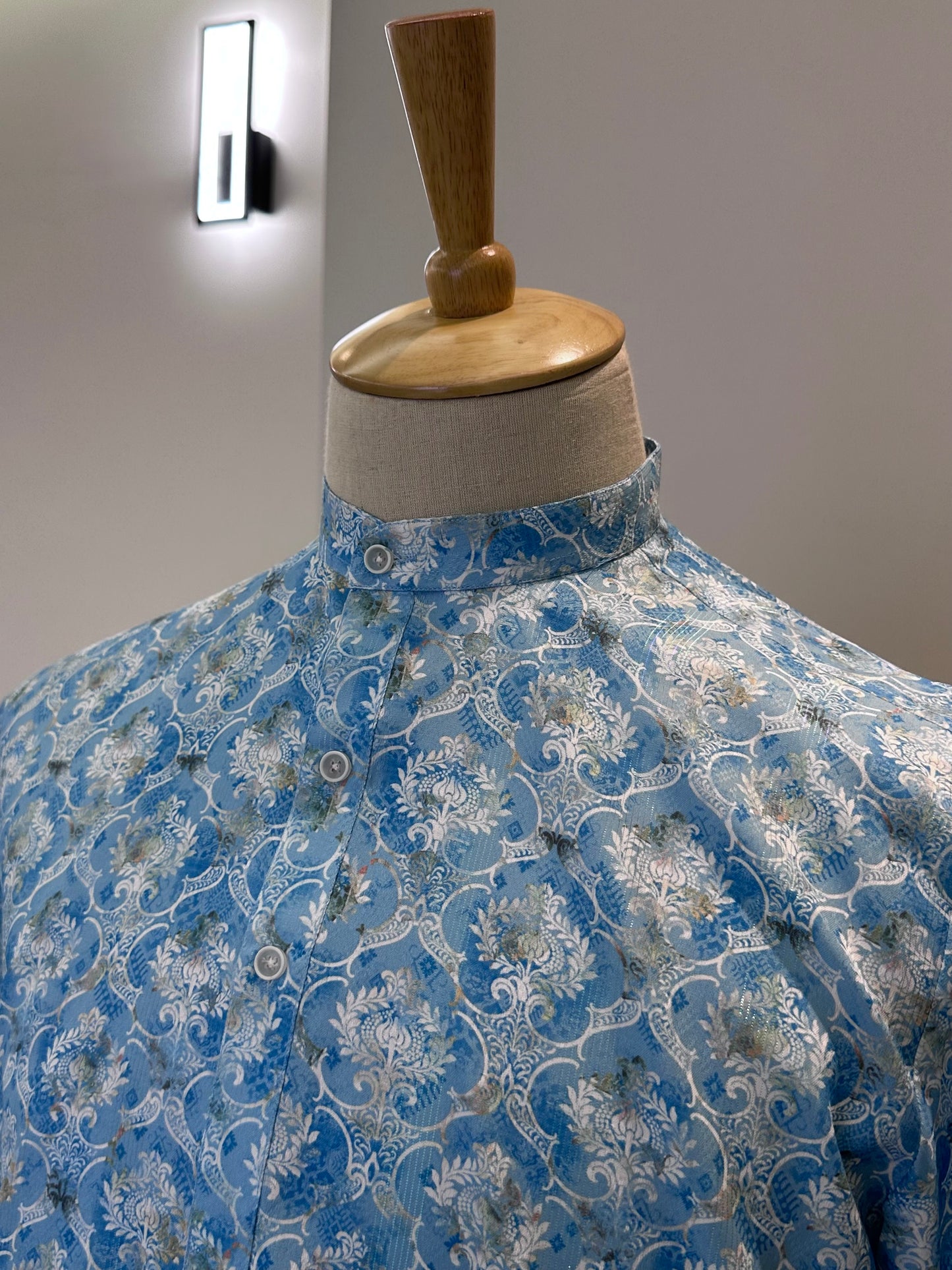 SM1025-18-01 Blue Floral Short Cotton Blend Kurta