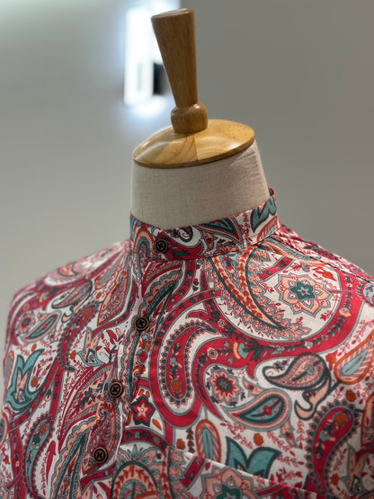 SM0525-16-17 Pink White Batik Long Sleeve Cotton Kurta