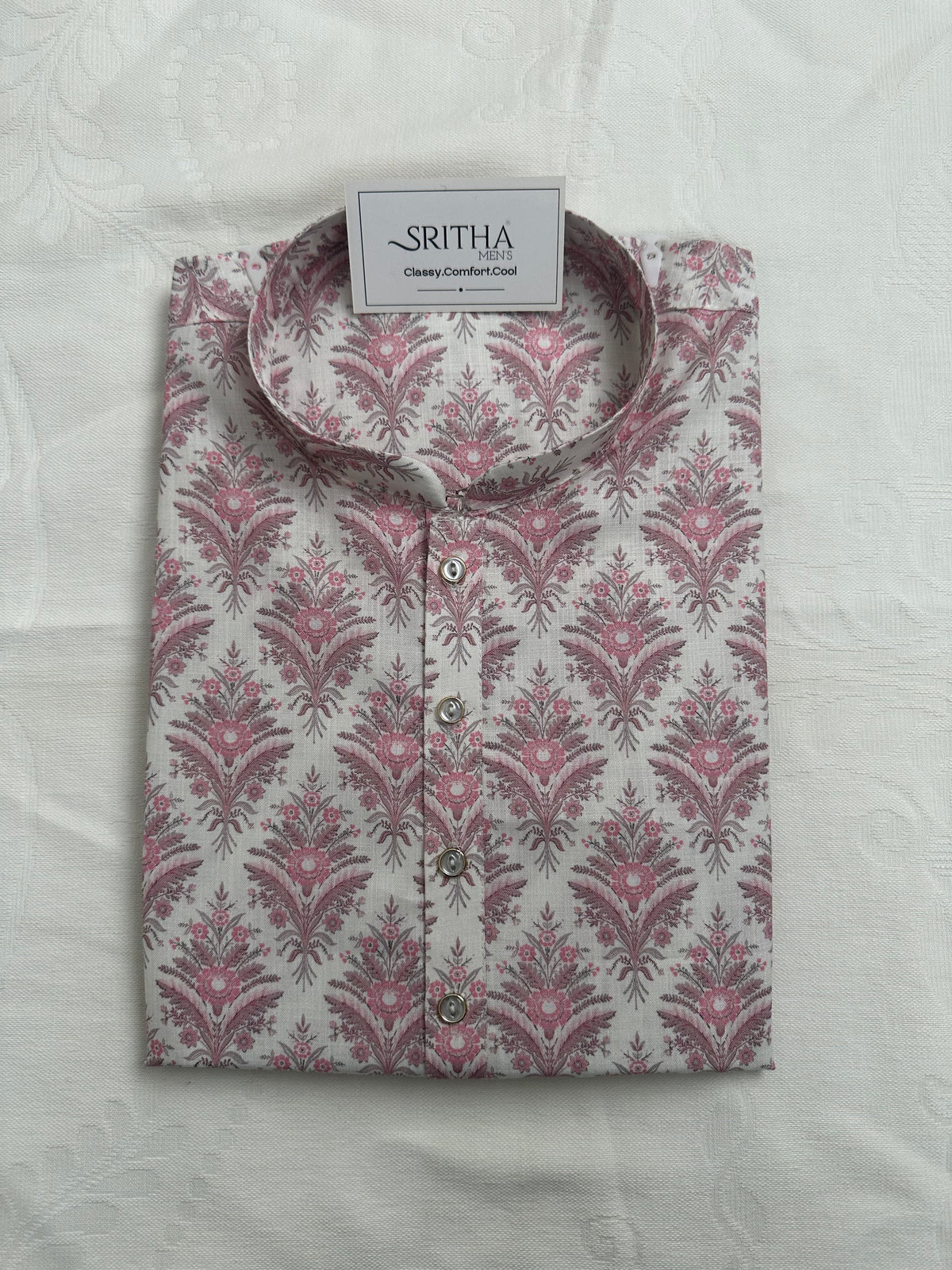 SM0826-01-06 White & Pink Soft Cotton Kurta