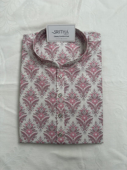SM0826-01-06 White & Pink Soft Cotton Kurta