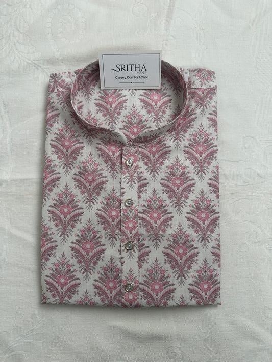 SM0826-01-06 White & Pink Soft Cotton Kurta