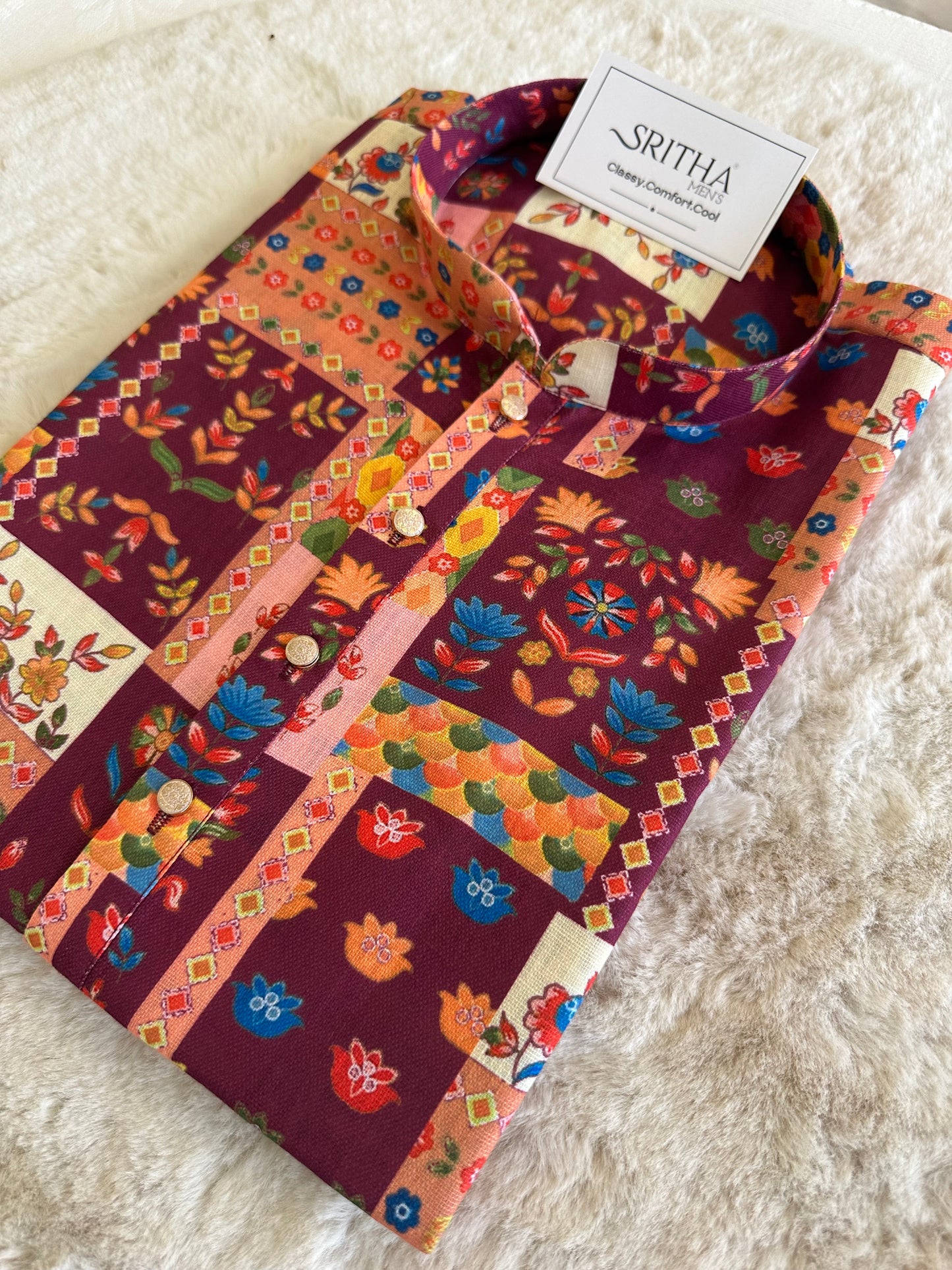 SM0825-01-03 Multicolour Patchwork Design Cotton Kurta