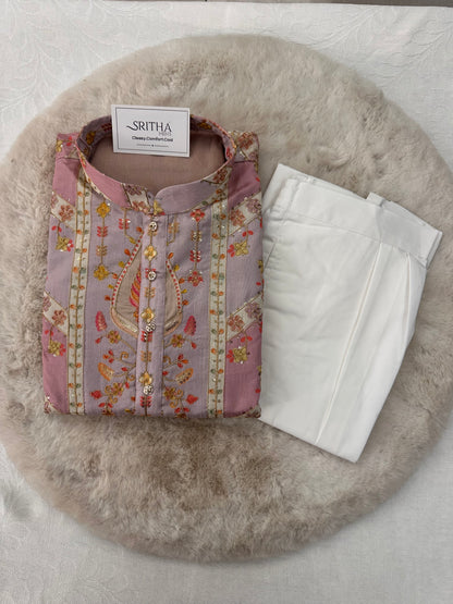 SM0326-02-05 Liliac Pink Heavy Work Silk Blend with Cotton Lining Kurta Set