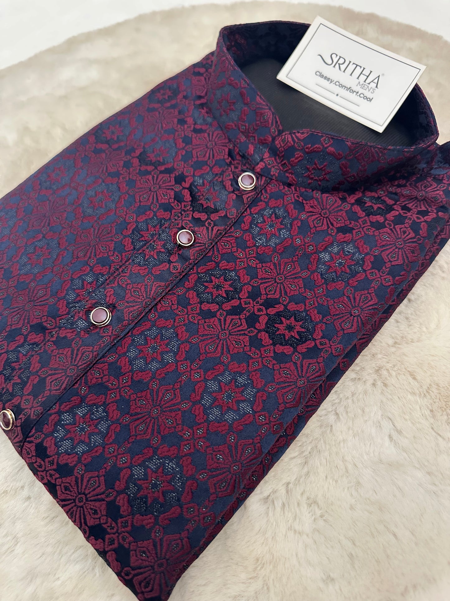 SM0626-02-09 Navy Base with Maroon Shade Kurta Set
