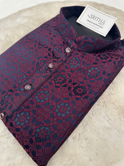SM0626-02-09 Navy Base with Maroon Shade Kurta Set
