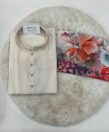 SM0825-01-10 Off White Floral Cotton Kurta