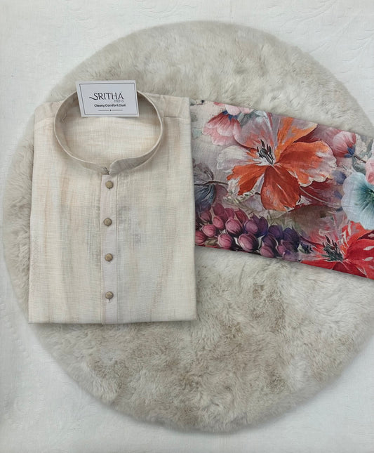 SM0825-01-10 Off White Floral Cotton Kurta