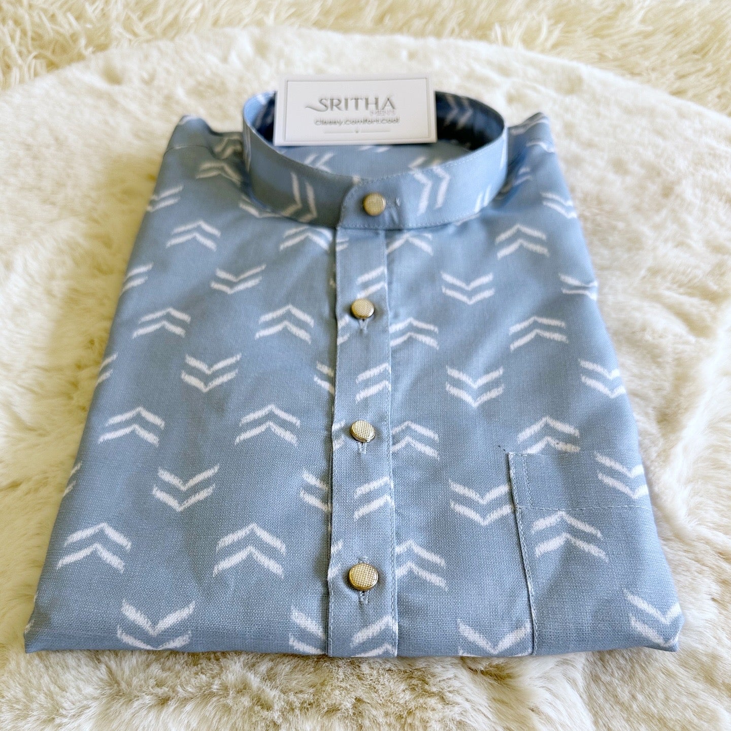 SM0324-01-12 Light Blue Arrow Short Cotton Kurta