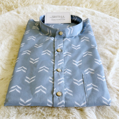 SM0324-01-12 Light Blue Arrow Short Cotton Kurta