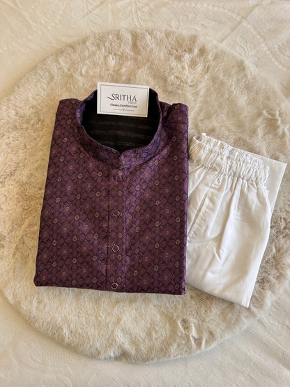 SM1125-02-11 Purple & Gold Jacquard Silk with Lining Kurta Set
