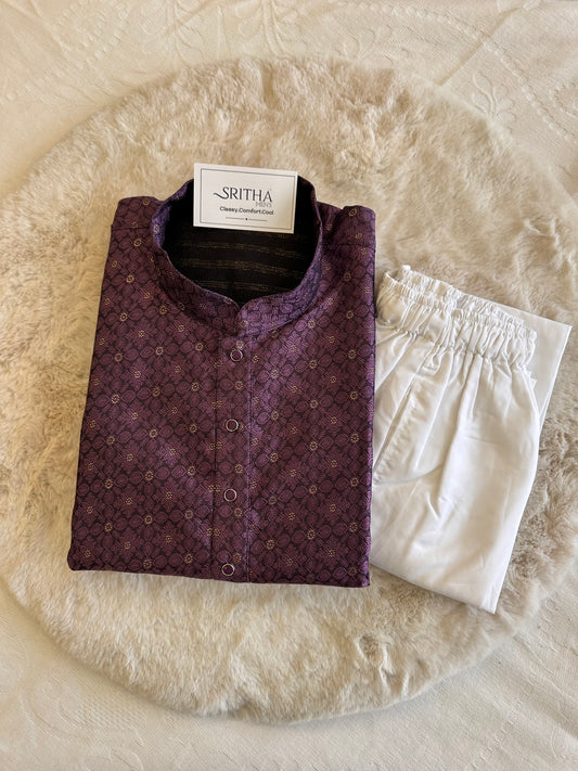 SM1125-02-11 Purple & Gold Jacquard Silk with Lining Kurta Set