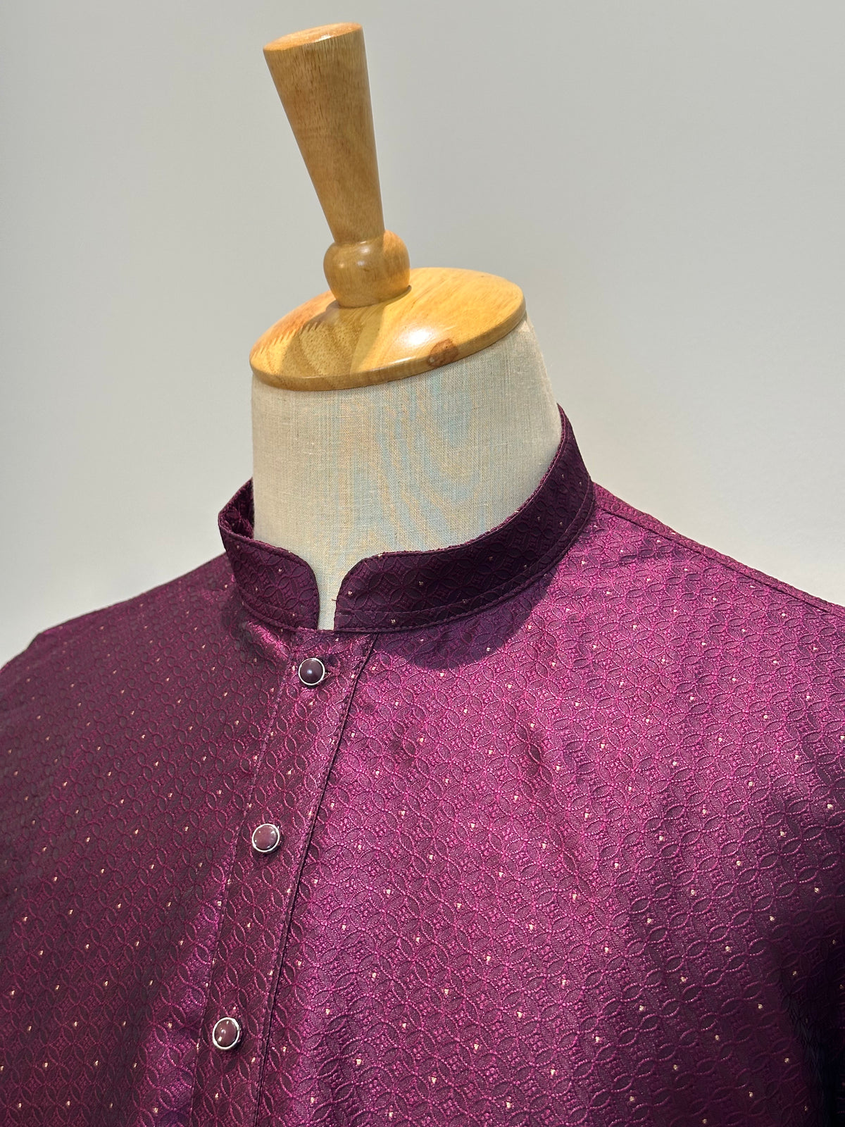 SM0826-02-02 Wine Diamond Jacquard Silk Blend Kurta Set
