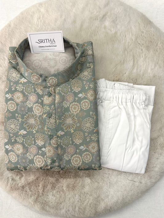SM0925/26-02-11 Green Heavy Design Brocade Kurta Set