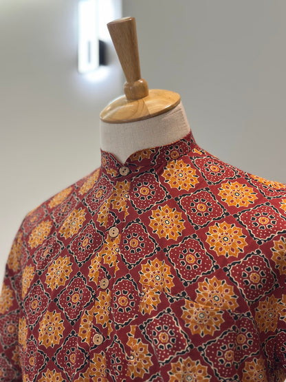 SM0724/25-08-06 Red Orange Short Cotton Kurta