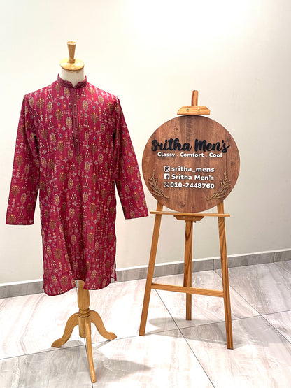 SM1225-01-16 Red Pink Soft Cotton Silk Kurta