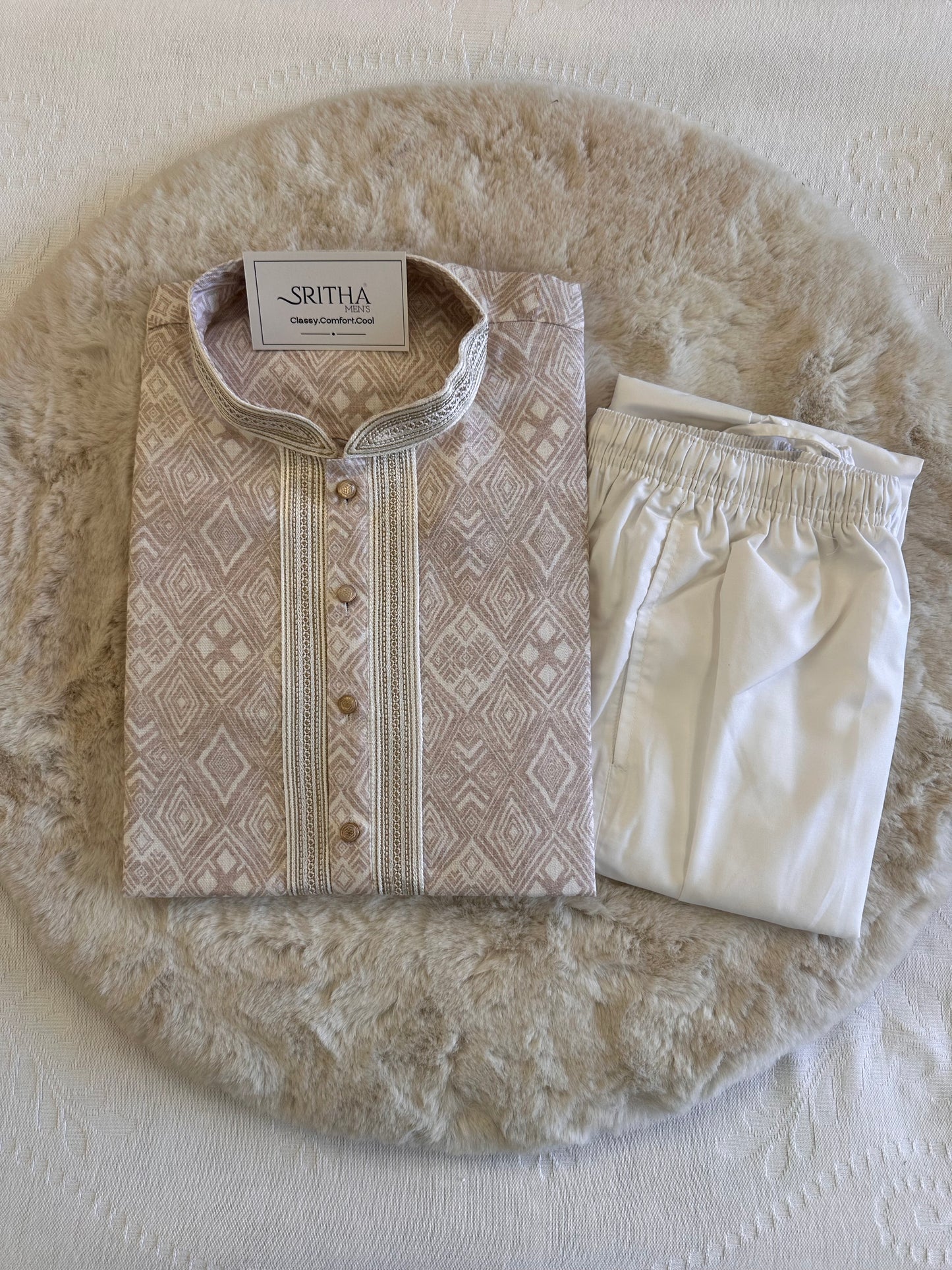 SM0326-06-06 Off White & Light Brown Soft Cotton Blend Kurta Set