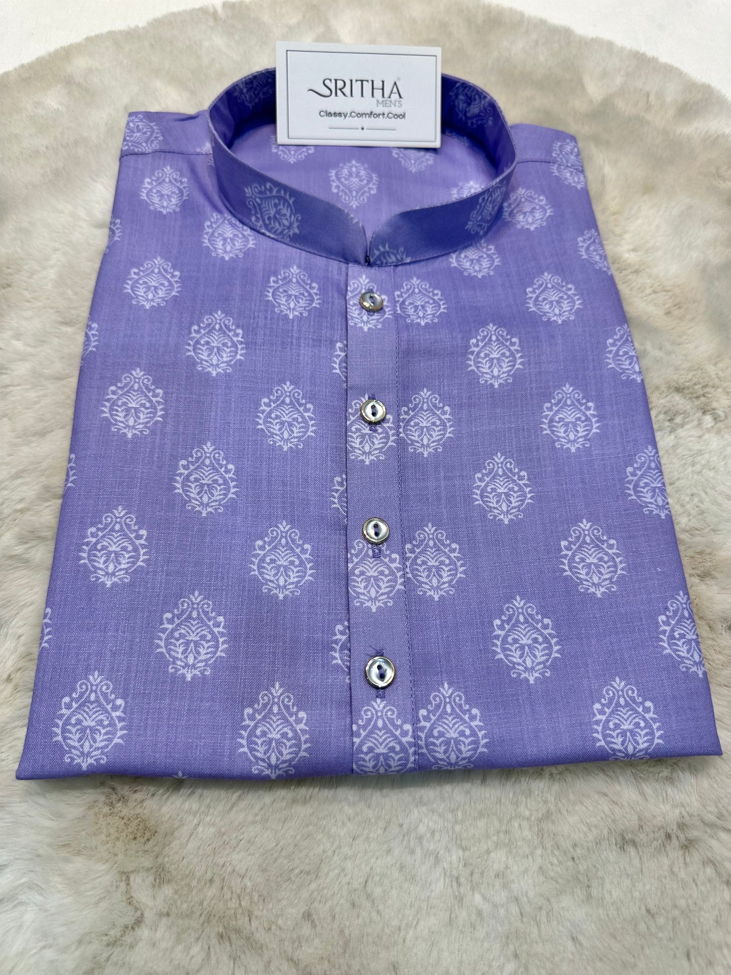 SM0726-01-01 Dark Lavender & White Printed Soft Cotton Kurta