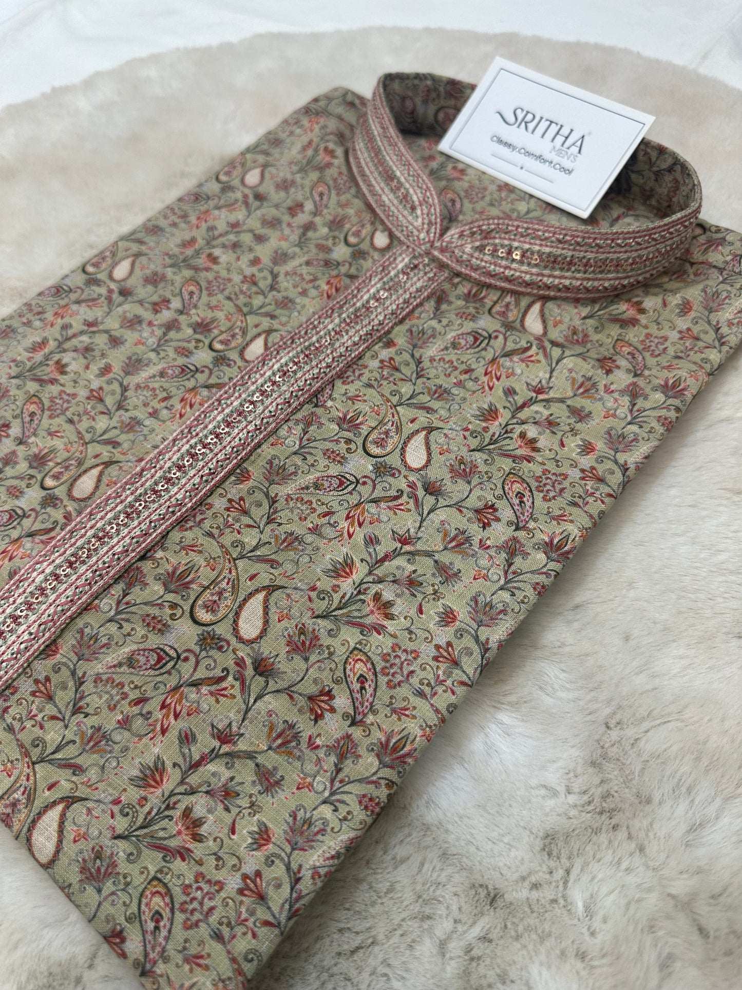 SM0726-06-06 Olive Green Soft Cotton Blend Kurta Set