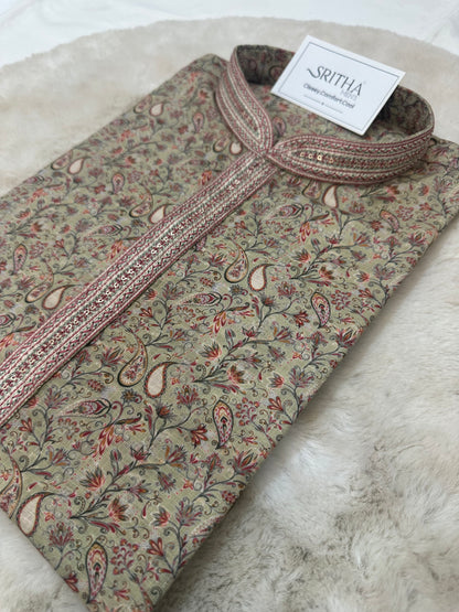 SM0726-06-06 Olive Green Soft Cotton Blend Kurta Set