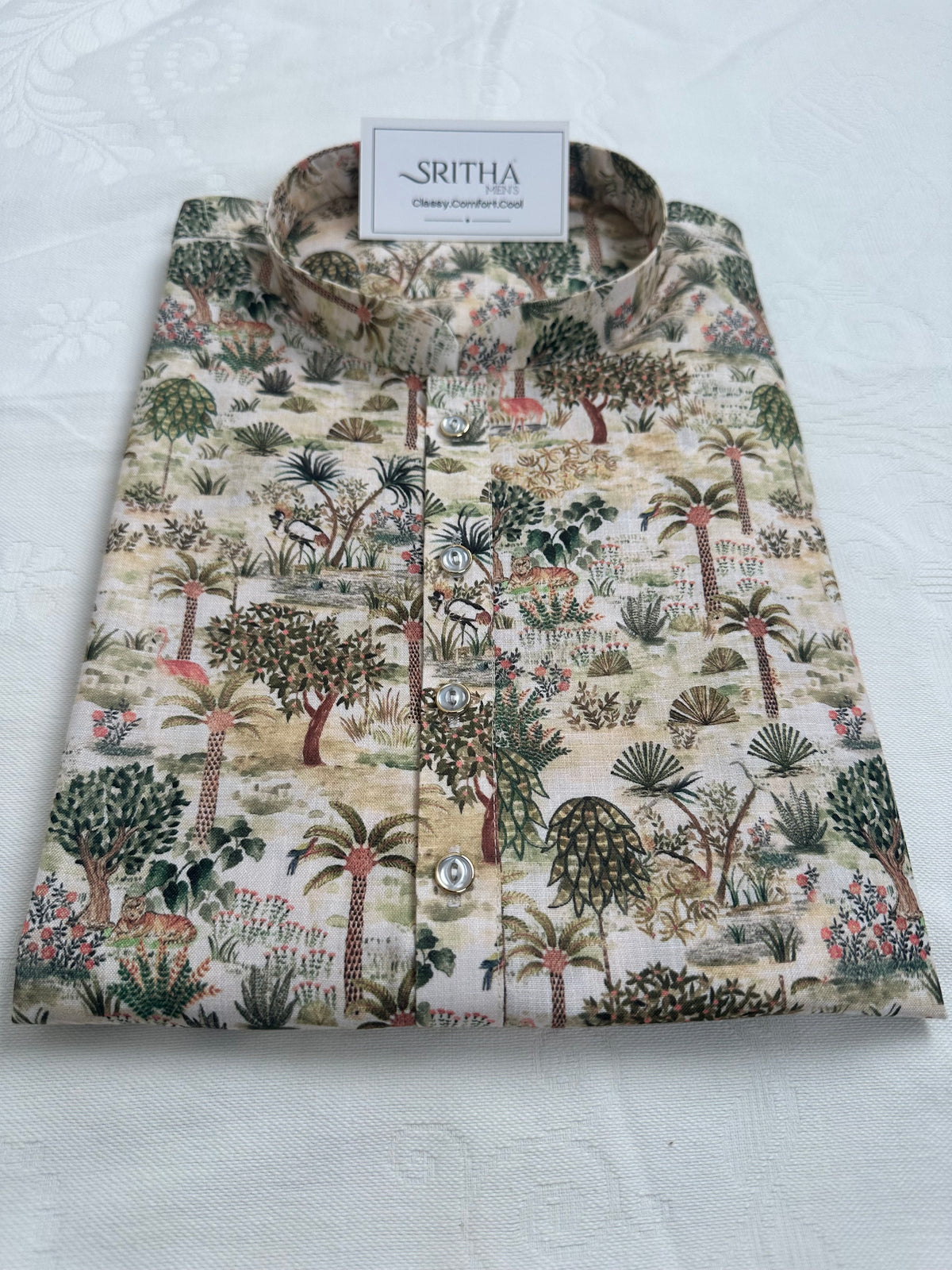 SM0826-01-12 Off White Tree Print Soft Cotton Kurta