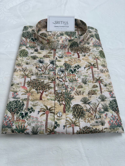 SM0826-01-12 Off White Tree Print Soft Cotton Kurta