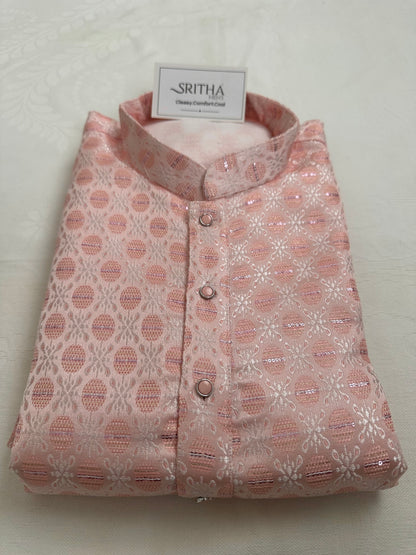 SM0626-02-05 Pastel Pink Sequins Jacquard Silk Blend Kurta Set