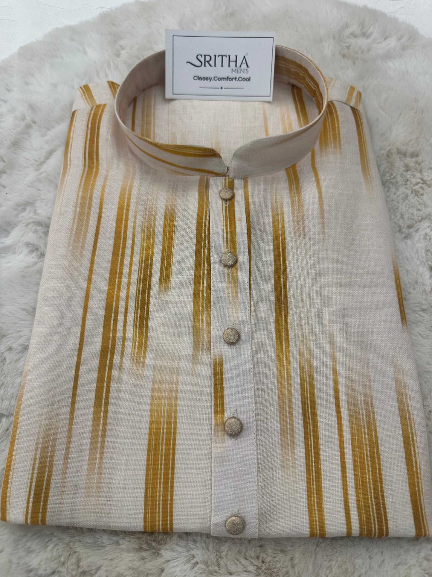 SM0825-01-07 Dual Tone Yellow & Beige Cotton Kurta
