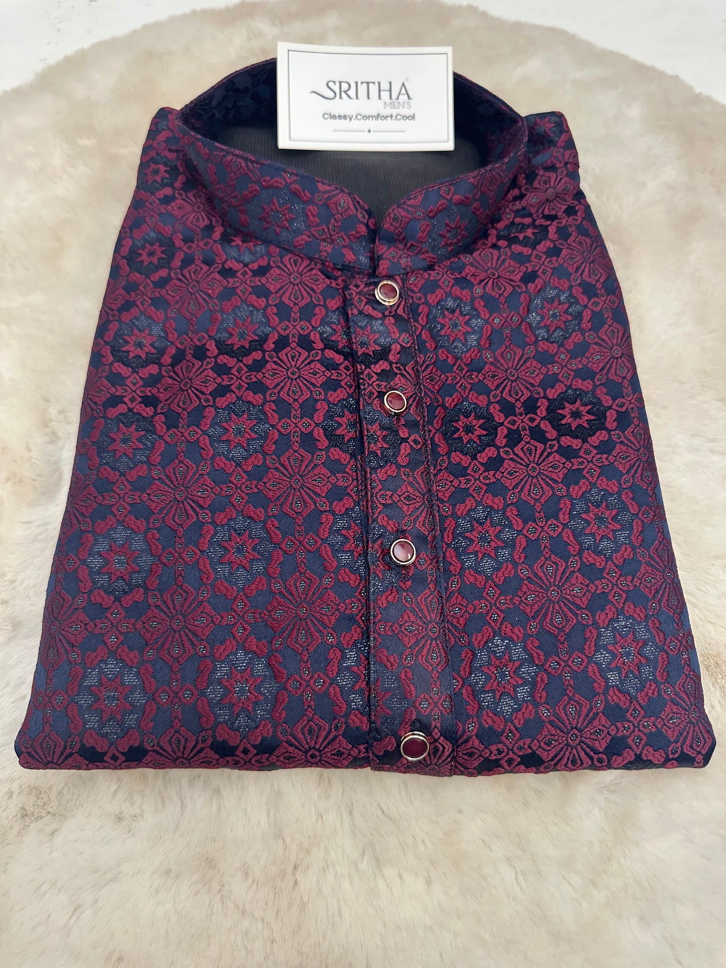 SM0626-02-09 Navy Base with Maroon Shade Kurta Set