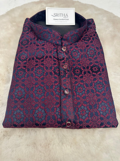 SM0626-02-09 Navy Base with Maroon Shade Kurta Set