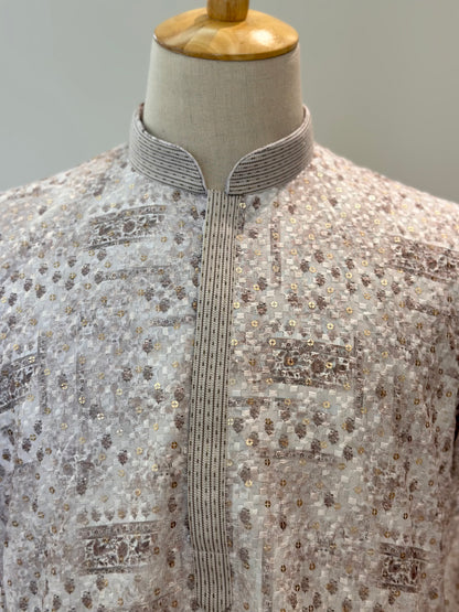 SM0525-02-18 White & Brown Gold Sequins with Full Cotton Lining Kurta Set