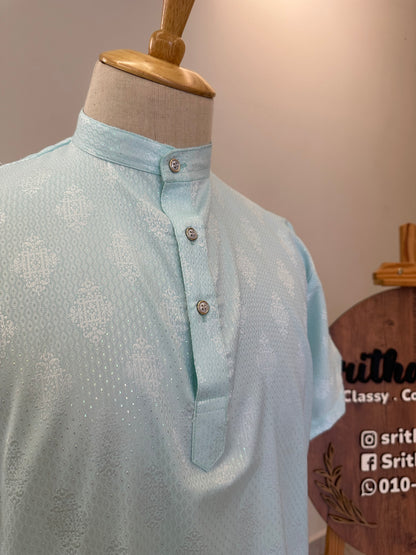 SM0925-18-01 Light Green Soft Silk Blend Short Kurta