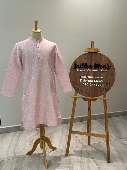 SM0825-02-02 Light Pink & Silver Motif Jacquard Silk Blend Kurta Set