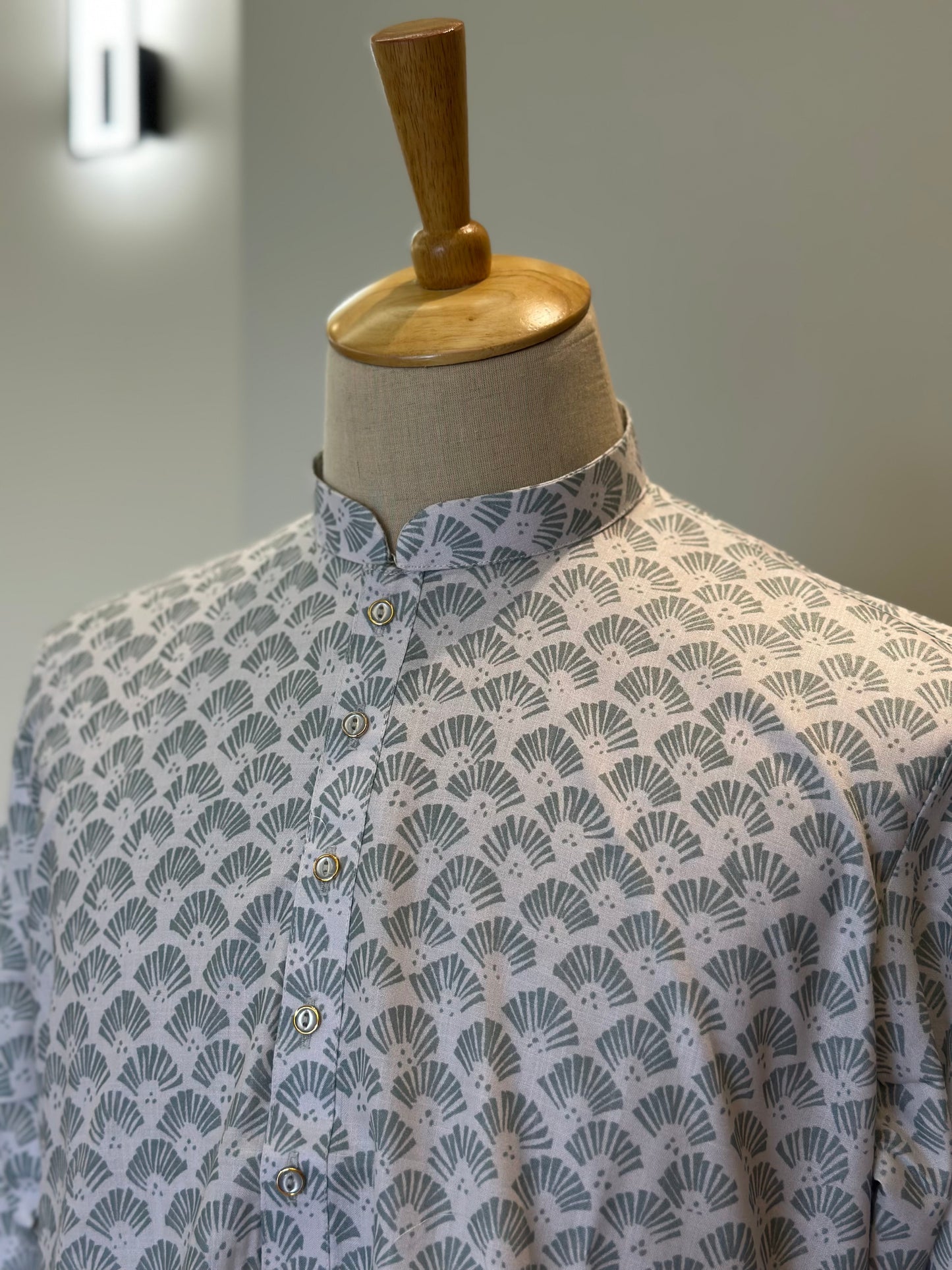 SM0925-01-14 White & Green Print Cotton Kurta