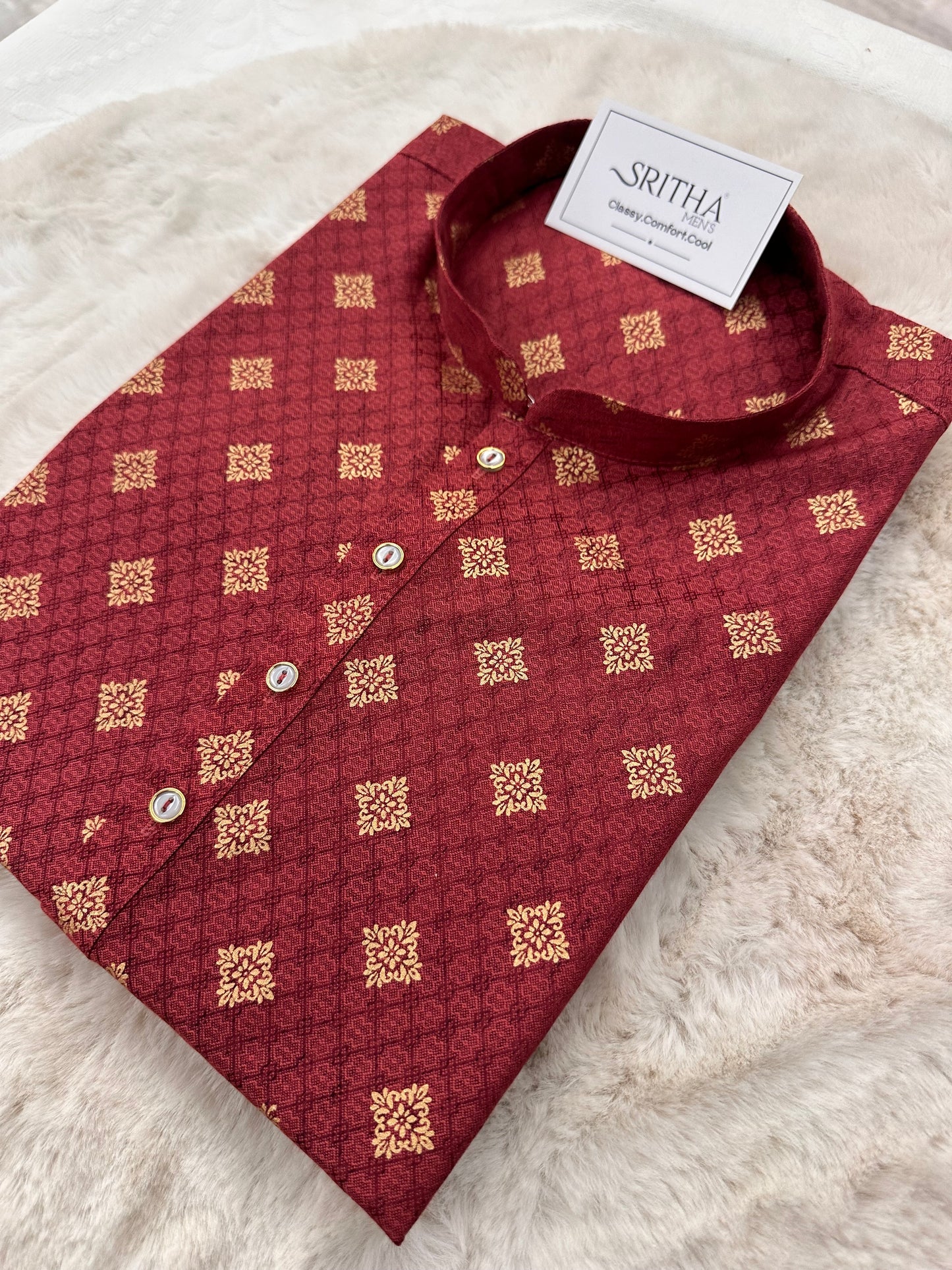 SM0126-01-03 Red & Gold Printed Cotton Kurta