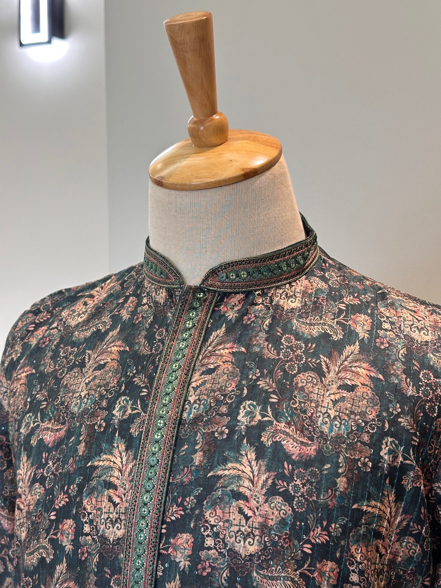 SM0326-06-05 Dark Green Floral With Transparent Sequins Soft Cotton Blend Kurta Set