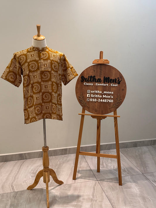 SM1025-18-06 Mustard Print Short Cotton Kurta
