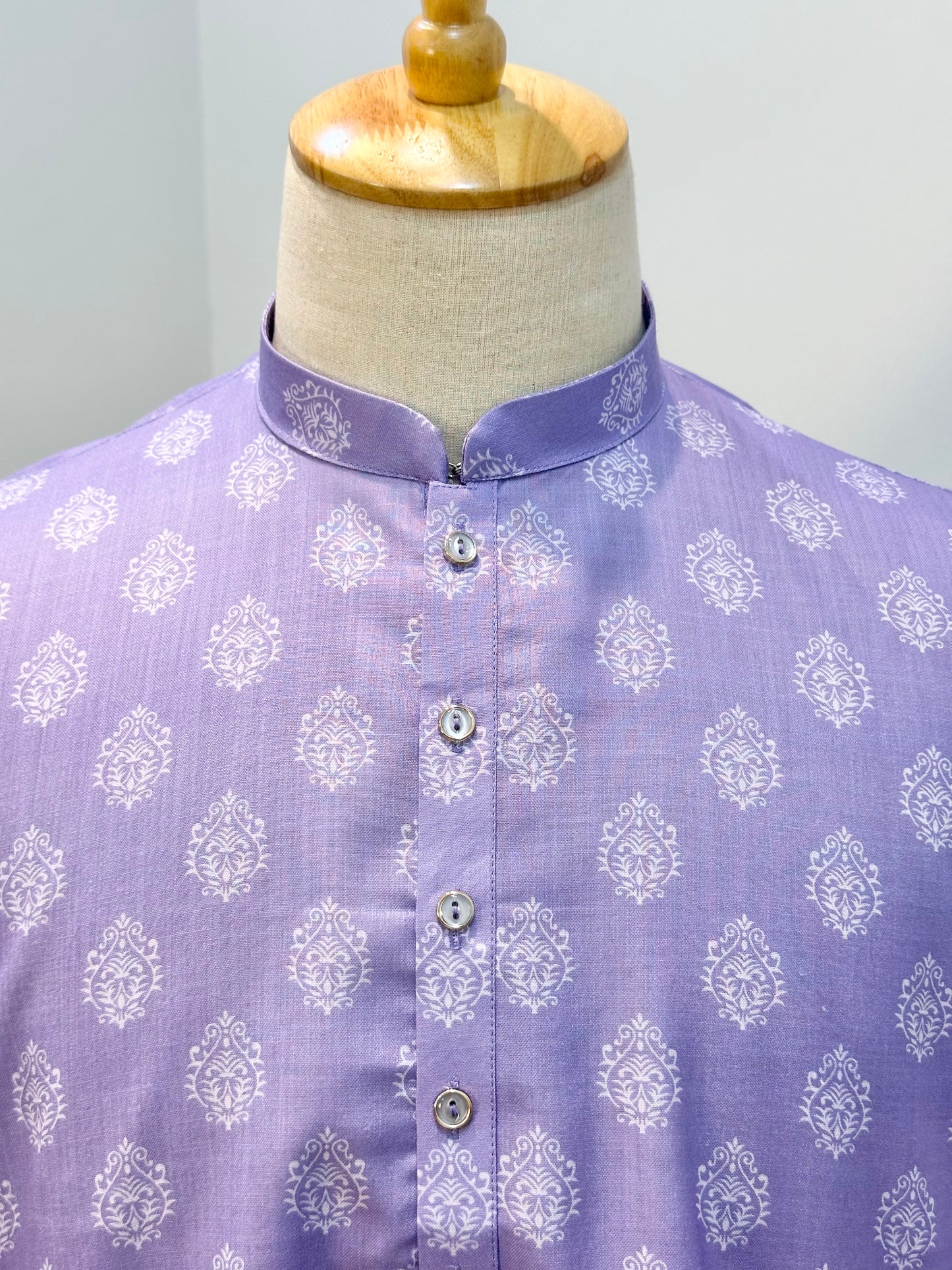 SM0726-01-01 Dark Lavender & White Printed Soft Cotton Kurta