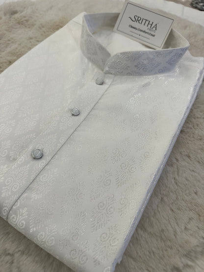 SM0525-02-21 White & Silver Soft Silk Blend Kurta Set