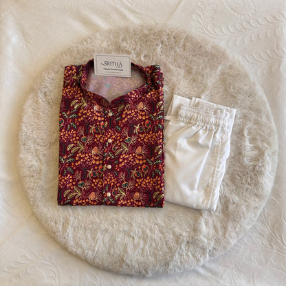 SM1125-02-14 Dark Red Light Silk Blend Kurta Set