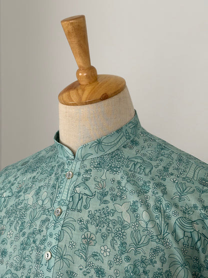 SM0826-01-08 Light Green Elephant Soft Cotton Kurta