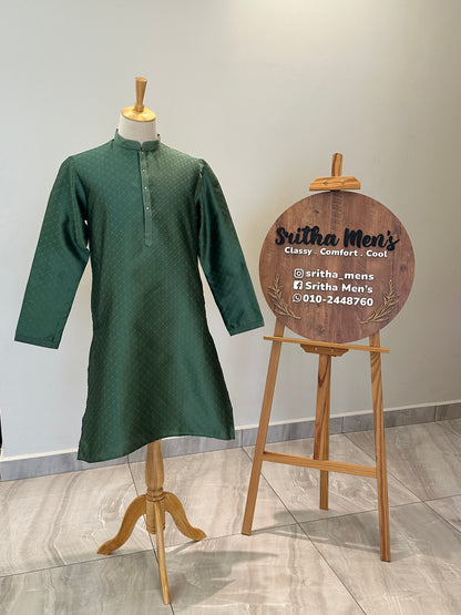 SM0725-02-09 Leaf Green Silk Blend Kurta Set