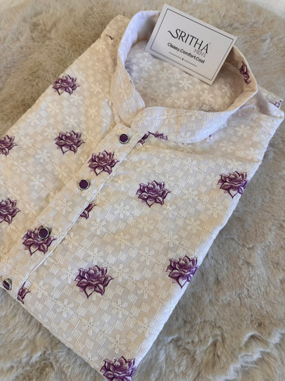 SM0326-02-06 White Lavender Flamingo & Floral Thread-work Design