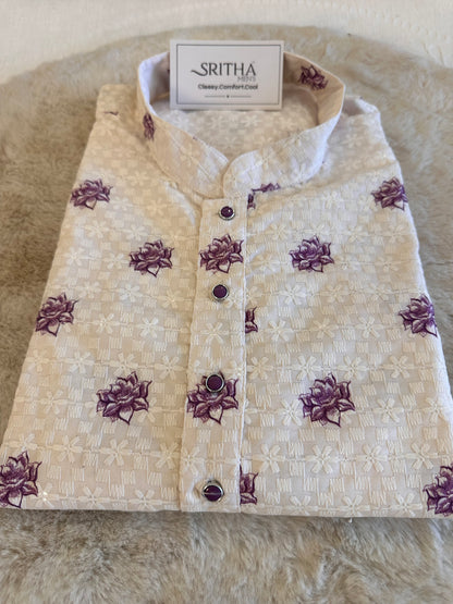 SM0326-02-06 White Lavender Flamingo & Floral Thread-work Design