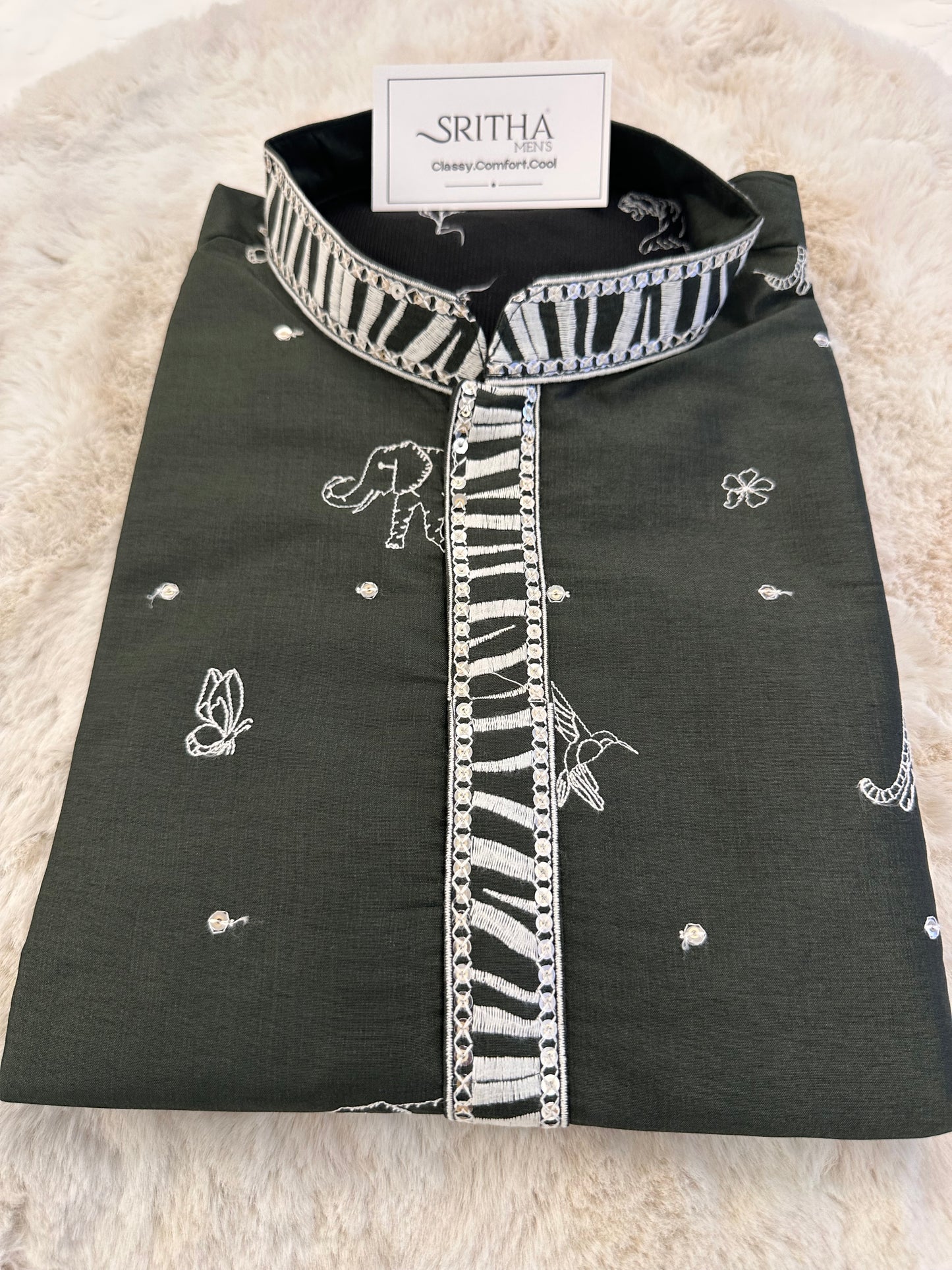 SM1125-02-07 Olive Green with Thread work Cotton Blend Kurta Set