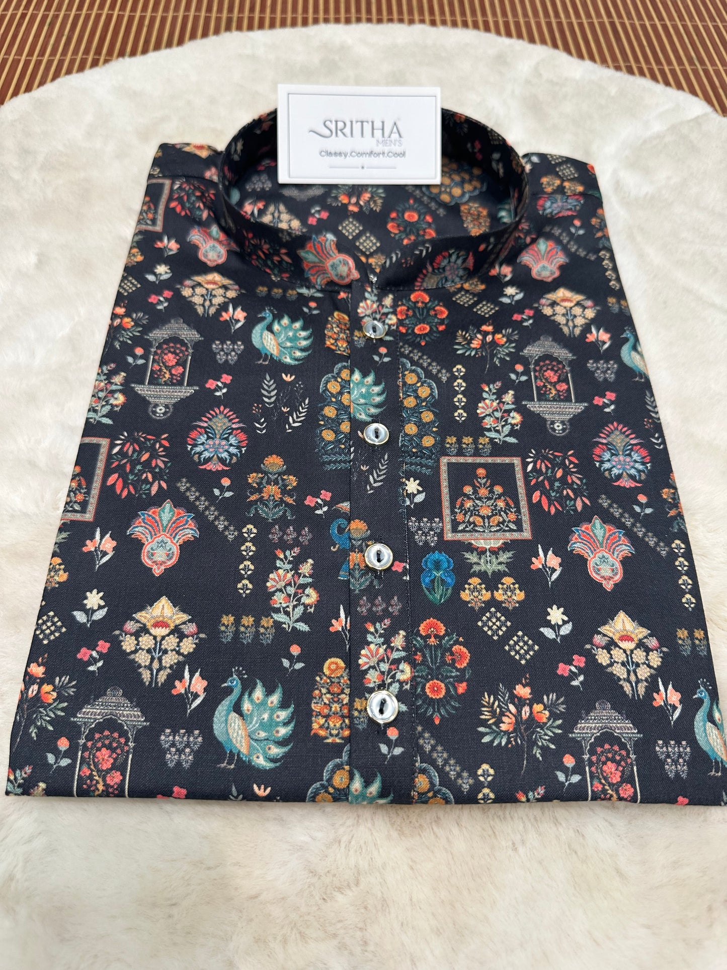 SM0726-01-02 Black Base Animal Printed Soft Cotton Kurta