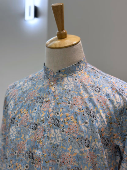 SM1224-01-07 Light Blue Floral Print Soft Kurta