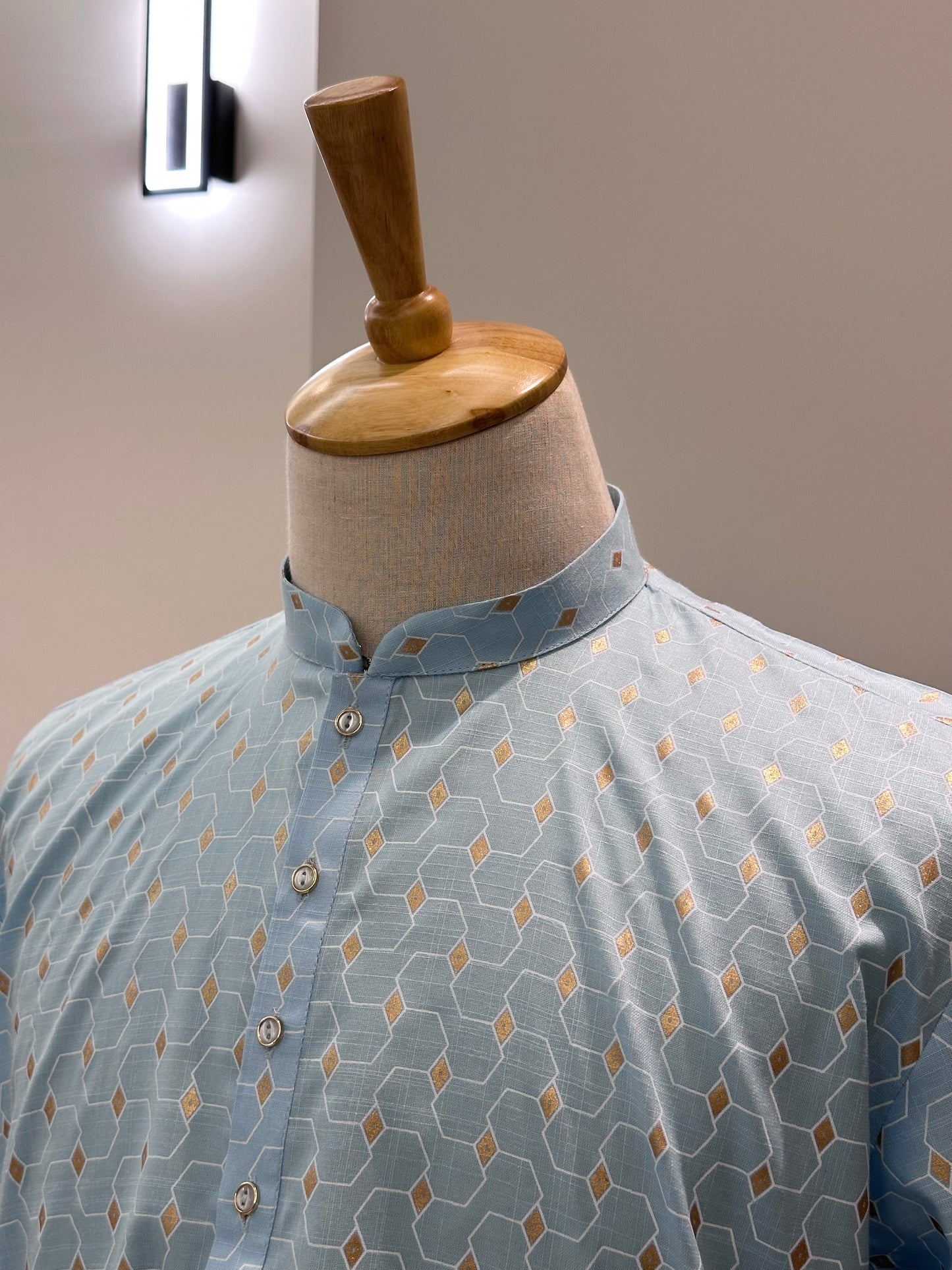 SM1225-01-13 Blue & White Printed Cotton Kurta